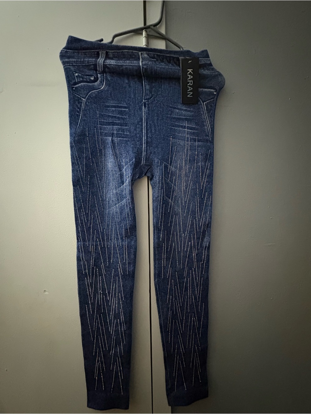 Karan Women’s Dark Blue Stretch jeggins with Decorative Stitching